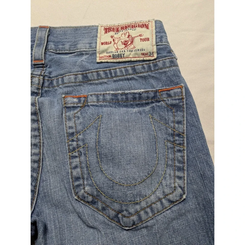 TRUE RELIGION BOBBY BAGGY Men 30 (Seat 34) Distressed Blue Jeans Made In USA‎